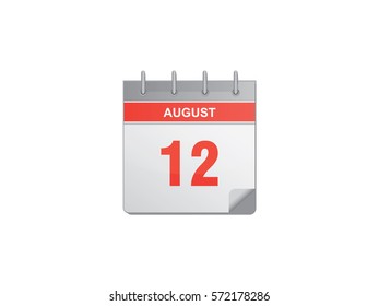 12 August red calendar vector illustration on white background