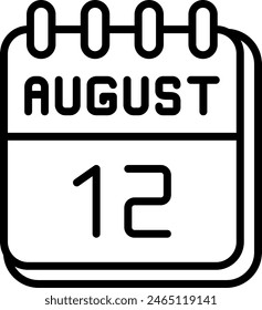12 agosto Diseño de iconos de línea de Vector