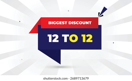 12 BIS 12 Größter Rabatt Bearbeitbare EPS-Format Web-Banner Vektor Kunst Illustration Template Design Tief Blau Rot Farbverlauf Formen Gelb Fett Schriftart Weiß Grau Farbverlauf Abstrakte Illustration Sun Business