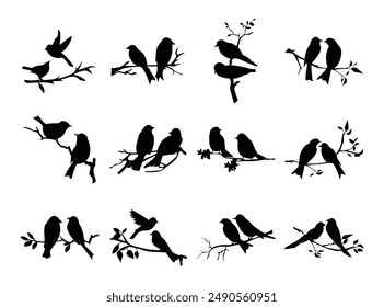 12 Birds On Branches Silhouette