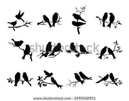 12 Birds On Branches Silhouette