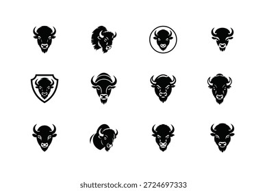 12 Paquete de silueta de Vector de cabeza de bisonte