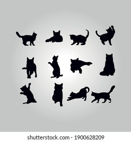 12 Black Silhouettes Of House Cats Vector