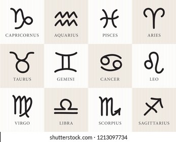 12 Bold Outline Style Zodiac Signs Stock Vector (Royalty Free ...