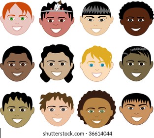 12 Boys Faces 1. Also available with colorful background and with men, women, children and girls.