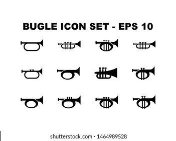 12 Bugle Icon Set Collection. Twelve Trumpet Illustration Icon Set in Trendy Flat Isolated on White Background Vector