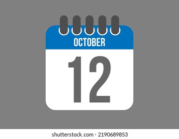 12 calendar october. Calendar icon for October days in blue color on dark background.