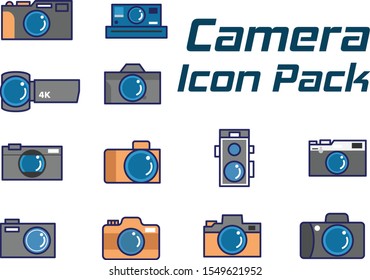 12 camera icon pack-set,flat line camera icons set as Modern design style vector image