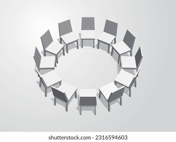 12 chairs in a circle Clock Conference Vector Illustration