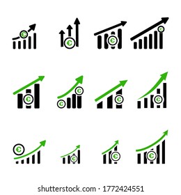 
12 charts the rising trend of the euro. 12 charts the trend of the euro rising in a flat style. vector illustration