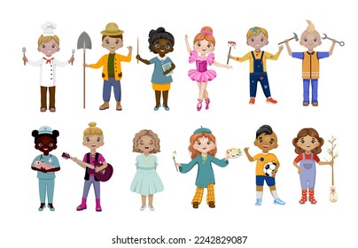 12 children's professions. Vector illustration in a flat style. isolate on white background.