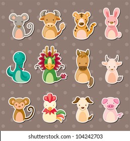 12 Chinese Zodiac animal stickers