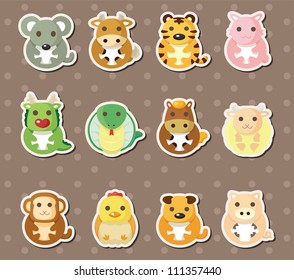 12 Chinese Zodiac animal stickers