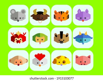 12 Chinese Zodiac animals design icon vector art