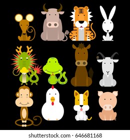 12  Chinese zodiac icon set, Vector illustration