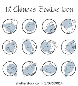 12 Chinese zodiac sign icon in circle shape.