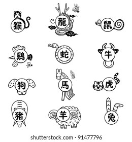 The 12 Chinese zodiac signs.