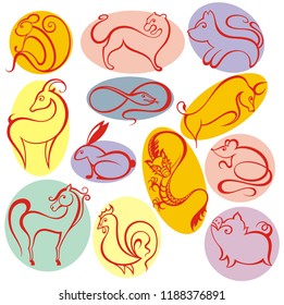 12 Chinese Zodiac Signs Design