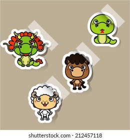 12 Chinese zodiac signs design stickers 