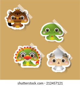 12 Chinese zodiac signs design stickers 