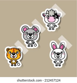 12 Chinese zodiac signs design stickers 