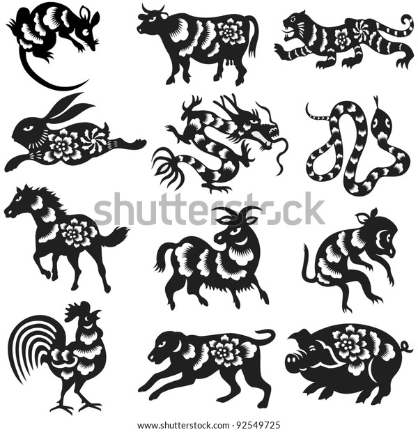 12 Chinese Zodiac Signs Design Stock Vector (Royalty Free) 92549725