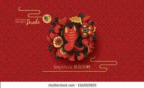 The 12 Chinese Zodiac Signs of Snake with corresponding hieroglyphs. Happy Chinese New Year greeting. Vector illustration.