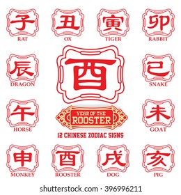 12 Chinese zodiac symbols / 2017 year of the Rooster
