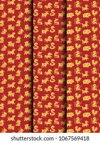 12 Chinese Zodiacs Seamless Pattern Set