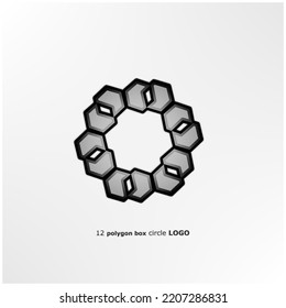 12 circle connected polygon box logo vector design 