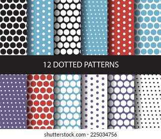 12 color dotted seamless patterns, Pattern Swatches, vector, Endless texture can be used for wallpaper, pattern fills, web page,background,surface