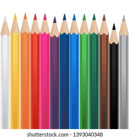 12 color pencils in line