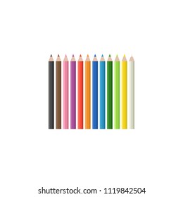 12 color pencils, Color pencils set, flat design