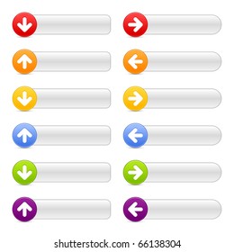 12 colored button arrow sign web 2.0 navigation panels with shadow on white