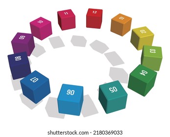 12 cubos coloreados en la ilustración del vector infográfico del cielo