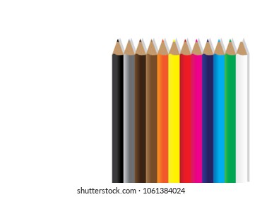 12 colored pencils, cartoon vector