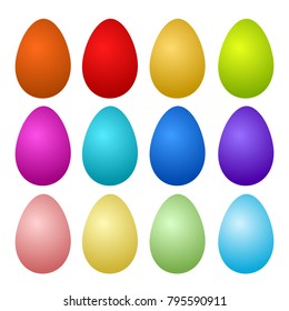 12 Colorful Painted Easter Eggs on white, stock vector illustration