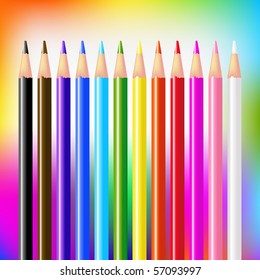 12 lápices De Vector De Color En Fondo Brillante