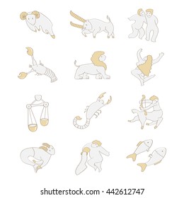 12 constellation with pattern stars simple symbol. Zodiac sign 12