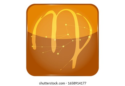 12 constellation yellow button icon with star shape: Virgo