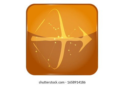 12 constellation yellow button icon with star shape: Sagittarius