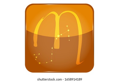 12 constellation yellow button icon with star shape: Scorpio