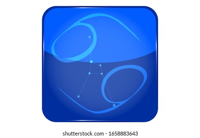 12 constellations blue button icon with star shape: Cancer