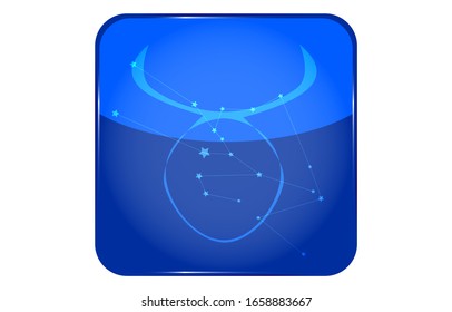12 constellations blue button icon with star shape: Taurus