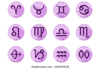 12 constellations icon set, vector illustration, purple