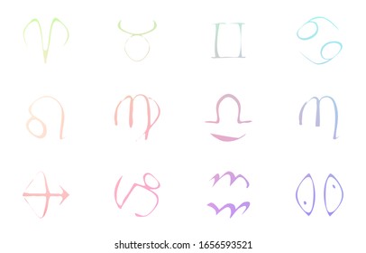 12 constellations icon set, vector illustration, Iridescent 1