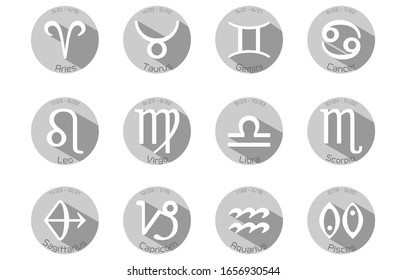 12 constellations icon set, vector illustration, gray
