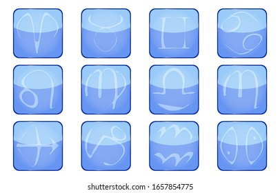 12 constellations icon set, vector illustration, blue