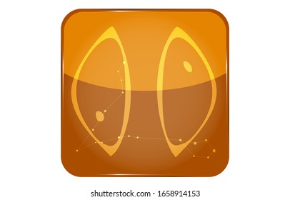 12 constellations yellow button icon with star shape added: Pisces