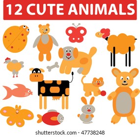 12 cute animals. vector